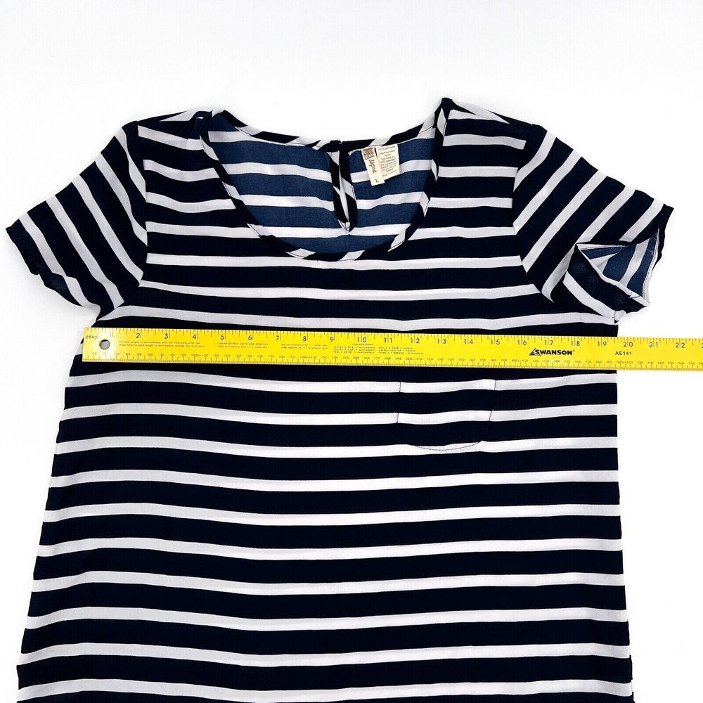 Japna Shirt Womens Large Navy White Striped Blouse Short Sleeve Pocket - Picture 7 of 8